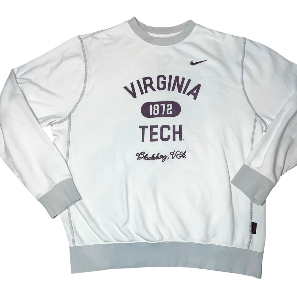 Nike Virginia Tech University Crewneck Embroidered sweatshirt  White /Gray Med